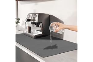 TENQUAN Tappetino per piatti ad asciugatura 50x30cm Tappetino Drenante per cucina con antiscivolo Fondo Tappetino per Assorbente Macchina da Caffè Scolapiatti per piatto Lavello(Grigio Scuro)