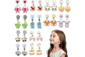 ZILZUFA Orecchini a Clip per Ragazze, 12 Paia di Orecchini Animali in Resina Non Allergici, Accessori per Gioielli da Principessa per Ragazze