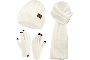 Bequemer Laden Damen Winter Warm Beanie Mütze Touchscreen Handschuhe und Lang Schal Set mit Fleece Gefütterte, Thermo Wintermütze Strickmütze Schals Winterhandschuhe Strickhandschuhe Frauen Geschenk