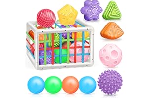 nicknack Baby Montessori Toys for 1 Year old Boys Girls Gifts, Baby Sensory Toys Shape Sorters, 5 Cubes & 6 Soft Balls for Toddler 6-12 Months