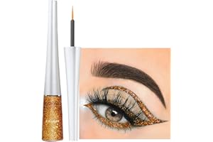EONFAVE Glitzer Eyeliner Gold, Flüssiger Schimmer Eyeliner Wasserfest, Wischfest Metallischer Eyelinerstift, Hochpigmentierter Kajastift, Langlebig Glitter Augen Make Up & Body Art für Gesicht & Körper