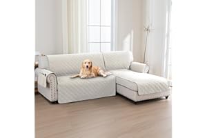 BellaHills Funda Sofa Chaise Long,Funda Sofa 3 Plazas,Funda Sofá Chaise Longue Acolchado Brazo Derecho Forma de L 247 cm,100% Funda Sofá Impermeable,Beige