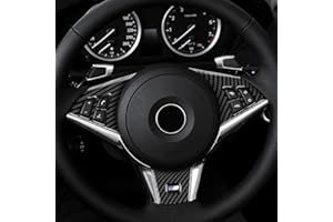 KUNGKIC Adhesivo decorativo para volante de coche, fibra de carbono, para BMW 6 E63 E64 2004 – 2010, función de volante, interruptor de tapa, interior (negro con agujeros)