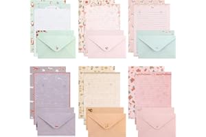 Candcamp 54 PCS Letter Writing Set with 36 Writing Paper and 18 Envelopes, 1 Set of Transparent Sealing Stickers for Letters, Poetry, Invitations & Thank You Cards