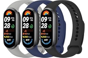 ZGCE 3 Piezas Correa Xiaomi Band 9 / Xiaomi Band 8, Transpirable, Duradero Correa Desmontaje Rápido para Xiaomi Mi Band 9 / Mi band 8, Negro + Azul marino + Gris