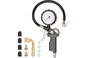 Gaethra Reifendruckprüfer mit Flexiblem Schlauch, Reifenfüller für Auto, Motorrad, Manometer Messbereich: 0-16 BAR/220 PSI