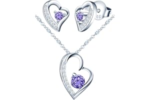 YUMILOK JEWELRY Yumilok-Collar con colgante para mujer S925 Plata de ley Simple Hueco Irregular Corazón Circón Conjunto de aretes colgantes de plata de ley Moderno y hermoso (Rosa)