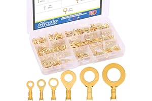 Glarks Juego de 260 terminales de anillo de cobre M3 M4 M5 M6 M8 M10 surtido de terminales de anillo de cobre sin aislamiento