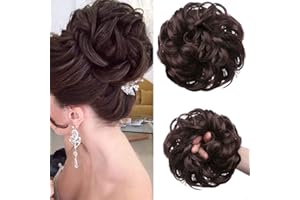 ‎JJSTAR JJstar Haarteil Mit Gummiband, Groß Dutt Haarteil Gelockt Haargummi Mit Haaren Hochsteckfrisuren Haarverlängerung Messy Bun Haarteile für Damen Mädchen Pferdeschwanz (Kastanienbraun)