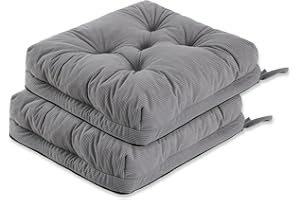 PRIMEPATIO Chair Cushions for Dining Chairs Set of 2, Tufted Overstuffed Textured Booster Foam Chair Pad with Ties and Non-Slip, 8cm Thick Seat Cushions for Kitchen, Garden, 45x45cm, Light Gery