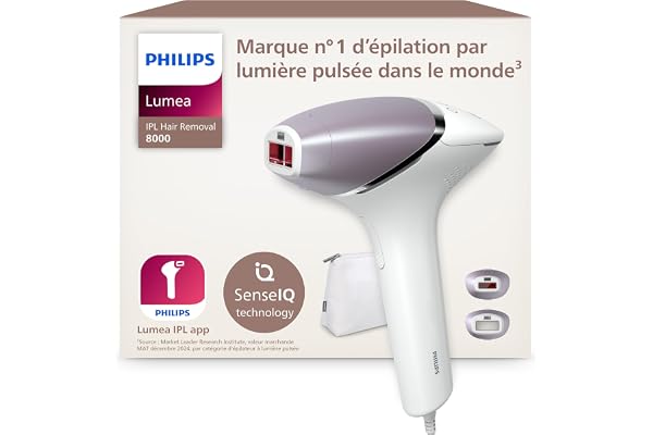 Philips Lumea Epilateur à lumiere pulsee Serie 8000 - Epilateur avec technologie SenseIQ, 2 embouts pour le corps et le visage, utilisation filaire (modèle BRI944/00)
