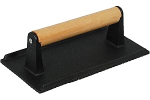 Buckingham 30090 Poids à Steak en Fonte, Bacon, Presse à Grill, Bois, Noir, 21 cm x 10 cm x 6 cm