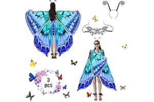 Jeackcelle Schmetterling Kostüm Damen,Schmetterling Umhang Kostüm Erwachsene,Schmetterling Kostüm,Karneval Kostüm Damen 3 Set Mit Damen Spitze Maske für Halloween Karneval Party Cosplay Weihnachten