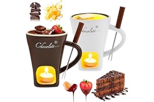 Guniata 2 Stück Schokofondue Tasse,Schokoladen Fondue Becher Set,Keramik Schokoladenfondue mit Gabel,Schokoladenfondue Becher für Käse,Schokolade,Butter und Karamell(2pcs)