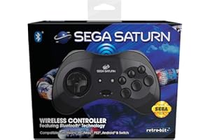 Retro-Bit Official SEGA Saturn Wireless Bluetooth Controller for PC, Switch, Mac, Steam, RetroPie, Raspberry Pi - Black [Importación inglesa]