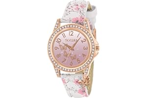 Tikkers Rose Gold Case Flower Printed Butterfly Charm Watch - NTK0029