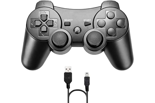 FLLAGG20 1X Joystick Bluetooth Handkontroll Kompatibel med PS3 och PC Svart | Controller Bluetooth Handkontroll Kompatibel med PS3 och PC Windows 7 8 10 11, USB Gamepad med Ergonomiskt Grepp
