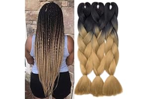 ‎TESS TESS Braids Extensions Blond 60 cm, Jumbo Braids Kanekalon Kunsthaar Zum Einflechten Box Braids Haarverlängerung Zopf 100g/Bündel Ombre Haar Braids Extension (1 Stück-#23 Mittelblond/Schwarz)