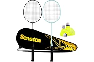‎SENSTON Senston Badmintonschläger Leichtgewicht Carbon-Fiber Badminton Set mit 3 Federbälle für Einsteiger, Freizeitunterhaltung, Familienfeiern