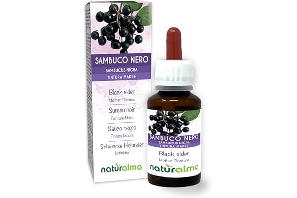 Sureau noir (Sambucus nigra) fleurs et fruits Teinture Mère sans alcool Naturalma - Extrait liquide gouttes 60 ml - Complément alimentaire - Végétalien ou végan