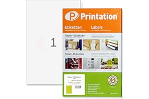 PRINTATION Universal Etiketten 25 Stück 200 x 297 mm (DIN A4) selbstklebend weiß bedruckbar - 25 A4 Bogen à 1x1 200x297 Aufkleber/Sticker - 4458 3418 3478