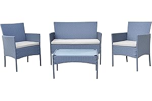 Buyer Empire Rattan Garden Furniture Set Outdoor Lounge Poolside Family Lawn Furniture 4 Piece Set Table Chair Sofa Grey Brown Black Patio (Grey)