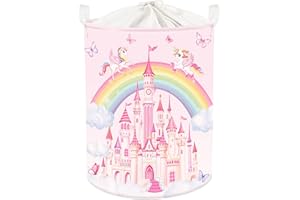 HUUMONSS Rainbow Animals Baby Laundry Hamper Collapsible Clothes Kids Storage Basket Large Girls Gift Toy Box Bin for Bedroom, Castles, 63L