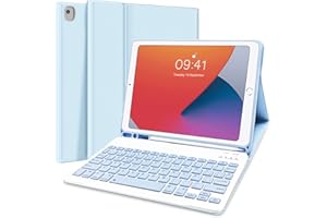 LUPXIU Funda con Teclado para iPad 10.2 9th 2021/8th 2020/7th 2019, iPad Air 3, iPad Pro 10.5 2017 - Funda Protectora Delgada con Ranura de Lápiz, Teclado Español Bluetooth Inalámbrico Desmontable (Azul)