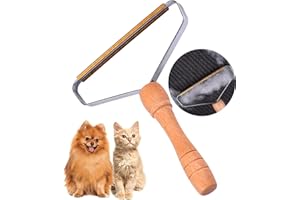 FOSLAP Lint Remover for Carpets - Reusable Lint Roller for Pet Hairs - Double Sided Copper Blades with Finest Wooden Handle - Effective for Cleaning Clothes, Stairs and Blanket