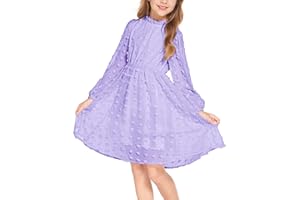 Arshiner Girls Princess Dresses Swiss Dot Flared Sleeve Ruffle Collar Kids Party Wedding Dress A-Line 5T-13Y