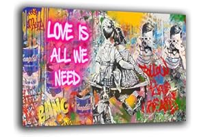 PRINTERLAND Quadri Moderni soggiorno Banksy stile Love is all we need Murales Quadro moderno da Parete XXL grande Stampa su tela Canvas Decorazione Murale muro Arredo Camera da letto Cucina (50x70 cm, 7)