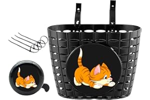 Dankeler Cestino per Bici per Bambini con Campane, Simpatico Cartone Animato Cestino per Bici, Triciclo, Manico Anteriore Regolabile Cestino in Plastica per Ragazzi, Ragazze, Bambini Piccoli