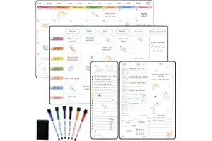POPRUN Pizarra Calendario Magnetico Nevera,Magnetica Planificador Mensual+Organizador Semanal+Planificación Diario+ Lista de Tareas,Familiar Pizarra Calendario Borrables en Seco,4 Piezas - en Español
