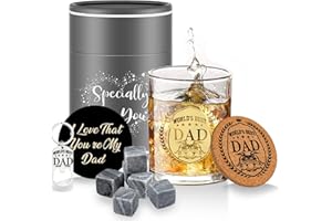 BIGNOSEDEER Personalized Whiskey Glass for Dad - Birthday and Father's Day Gift Set from Daughter or Son - Presents for Men, Christmas