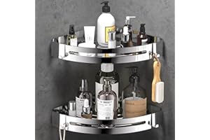 RCQD Mensola Doccia Senza Foratura 2 Pezzi,Mensola Bagno in Acciaio inox con 4 Ganci per Doccia,Porta Sapone Doccia Adesiva Portaoggetti,Mensola Doccia Angolare Per Bagno Cucina (Argento)