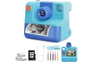 DIAMOOKY Macchina Fotografica Bambini Istantanea,1080P HD Fotocamera Istantanea Bambini con 32GB Scheda SD & 5 Penne Colorat, Fotocamera Digitali per Bambino,Regalo per 3 ai 10 Anni (blue)