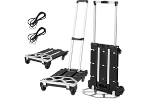 XCBYT Folding Hand Truck - 3 in 1 Sack Truck Heavy Duty 100KG Trolley on Wheels with 4 Wheels & 2 Elastic Ropes for Luggage, Office, Moving, Travel, Shopping