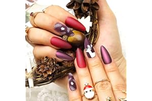 Brishow 24 sztuki sztuczne paznokcie świąteczne czerwone sztuczne paznokcie elk śnieg press on nails balerina akrylowa prasa do paznokci dla kobiet i dziewcząt (6)