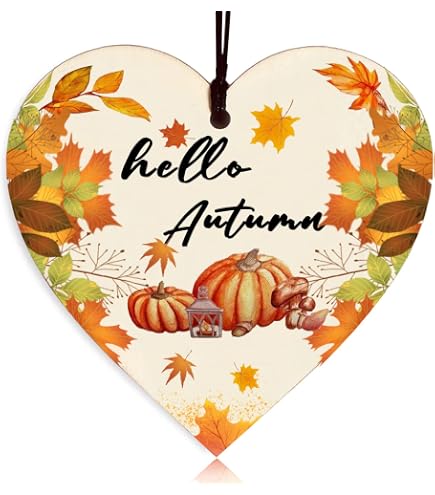 Targa Decorativa In Legno 'Hello Autumn' - Quadro Contemporaneo Con Cornice Chiara, Decorazione Autunnale Per La Casa, Con Gancio A Dente Di Sega - 4