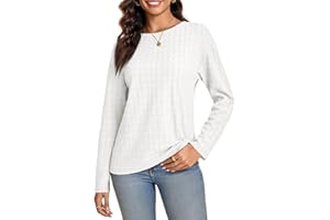 Fisoew Maglia a maniche lunghe da donna, con scollo rotondo, a maniche lunghe, maglietta basic a tunica.