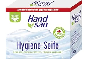 ‎HAND SAN Handsan Hygiene-Seife, 100 g, antibakterielles Seifenstück, wirksam gegen Keime, feste Seife für kraftvolle Pflege & Hygiene, mit Grapefruit Extrakt, dermatologisch getestet