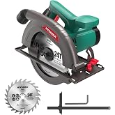 Hychika el daire testere, 1300W, 4500RPM, 185mm, y&uuml;ksek g&uuml;&ccedil;l&uuml; motor, kesme derinliği 65mm (90), 45mm (45), kılavuz ray, toz g