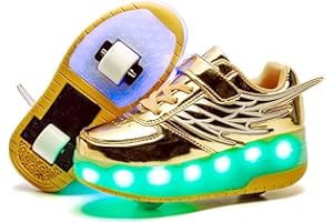 ROLLTONGOZ Boys and Girls LED Roller Skates Shoes with Double Wheels Trainers Technical Retractable Skateboarding Shoes for Kids Light up Shiny Luminous Sneakers…