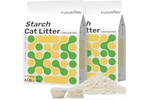 FUKUMARU Cassava Cat Litter, Mocny zbrylający się żwirek dla kota, Naturalne składniki roślinne, Nieprzywierająca baza, Niski poziom pylenia, Kontrola zapachu 24/7, Bezzapachowy, 6lb x 2 worki
