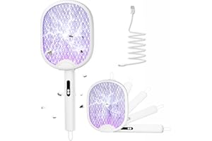 WOCVRYY Elektrische Fliegenklatsche Extra Stark 4000V 1800mAh 3 in 1 Akku Aufladbar Elektro Mückenklatsche mit USB Typ-C Wiederaufladbarer LED-Licht Zusammenklappbar für Mücken, Fliegen, Wespe, Motten