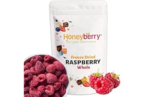 HONEYBERRY Maliny Liofilizowane Całe 50g – Naturalne Liofilizowane Owoce bez Cukru – Suszone Maliny do Wypieków, Musli, Jogurtów, Smoothie i Deserów – Naturalna Przekąska – Bez Konserwantów