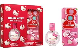 AIR-VAL INTERNATIONAL Hello Kitty Natural Kids Perfume & Makeup Gift Set – Eau de Toilette Spray 30ml, Lip Gloss & Eyeshadow Palette with Brush | Vegan & Dermatologically Tested | Safe Beauty Gift Set for Girls Aged 3+