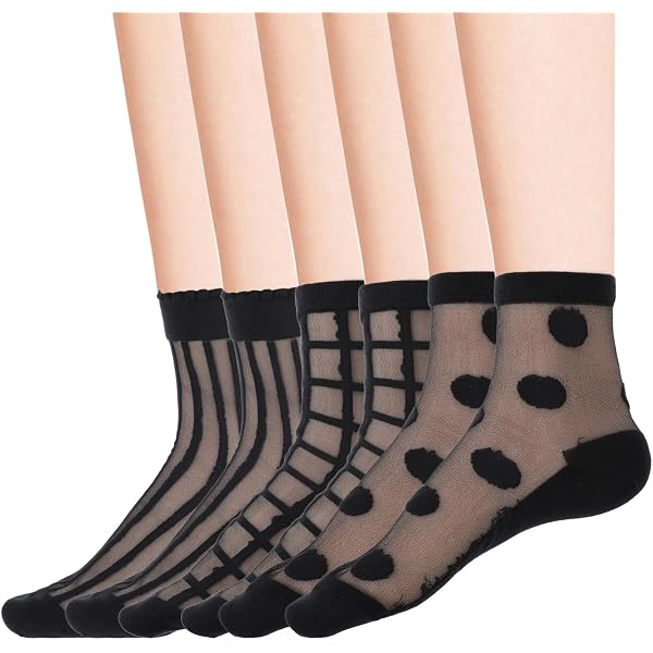 5 Paires Chaussettes Dentelle Femme Shengxi - Résille Transparente Cheville - Blanc/Noir/Gris/Nude/Rose - Taille 36-40
