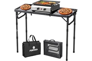 FUNYKICH 3ft Folding Grill Table for Outside, 3 Height Adjustable Portable Camping Tables, Lightweight Metal Aluminum Outdoor Table with Carry Handle for Camping, Picnic, BBQ, 87x40cm, Black