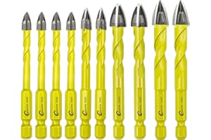 SANLEETEK Masonry Carbide Drill Bits Set - 10pcs 6MM*4+8MM*2+10MM*2+12MM*2 Tungsten Carbide Tip with Quick Change Hex Shank for Wood Plastic Masonry Ceramic Tile Concrete